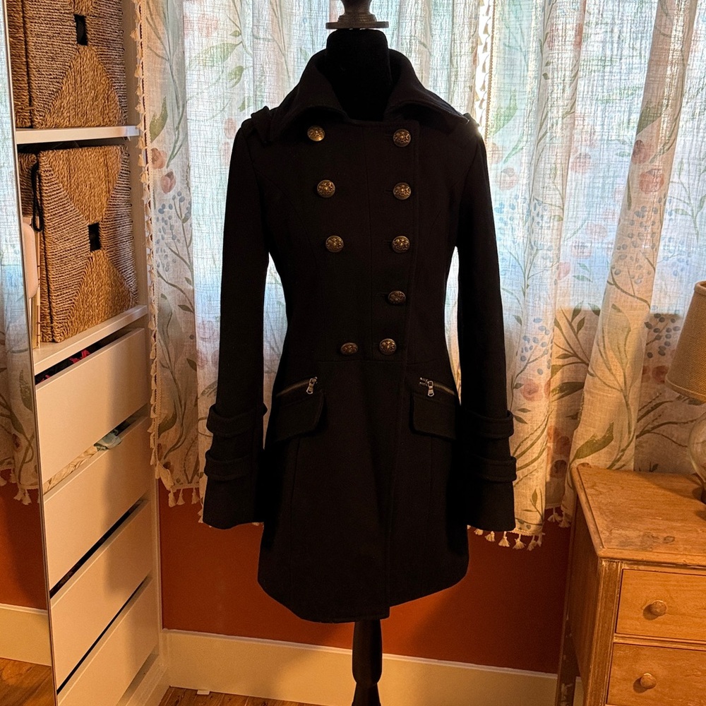 Guess Black Double-Breasted Wool Coat